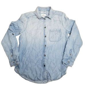 American Eagle Womens Size S Boyfriend Fit Chambray Shirt Button Up Long Sleeve